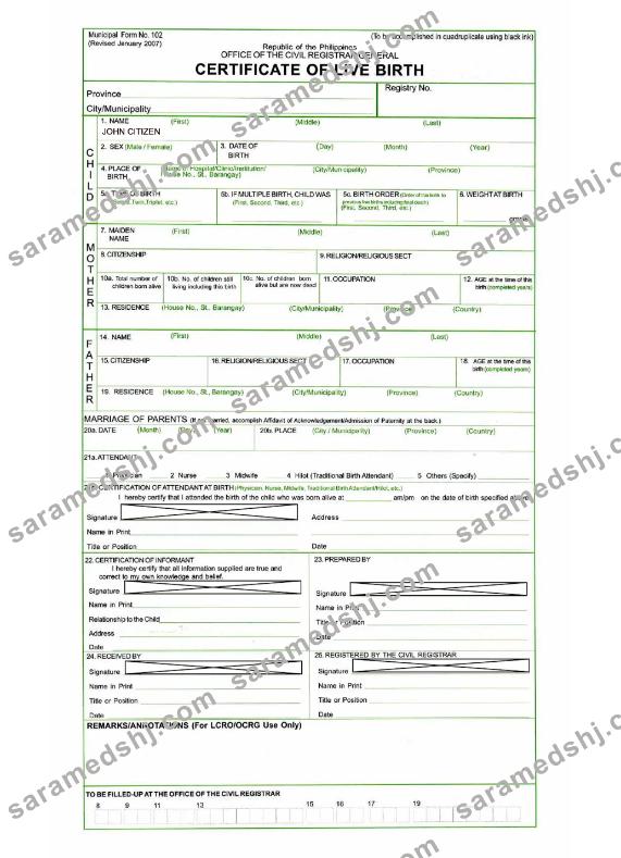 Philippines certificate of live birth